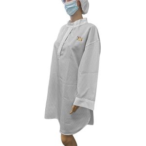 Washable Fluid Repellent V Neck Round Sleeve Cleanroom ESD Frocks With 5mm