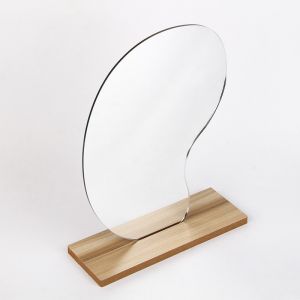 Curvy Portable Lighted Makeup Mirror Wood Stand For Vanity