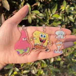 Transparent Acrylic Keychain With Metal Ring Durable Cartoon SpongeBob