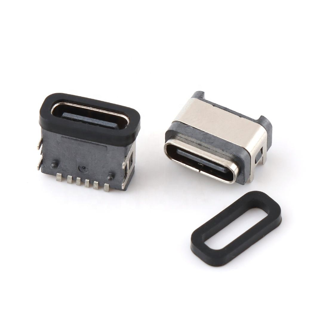 Waterproof dip Usb Connector 6pins female right angle waterproof type-c connector
