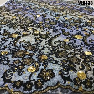 Supoo Aso ebi design flocking velvet lace with sequins Senegal lace fabric