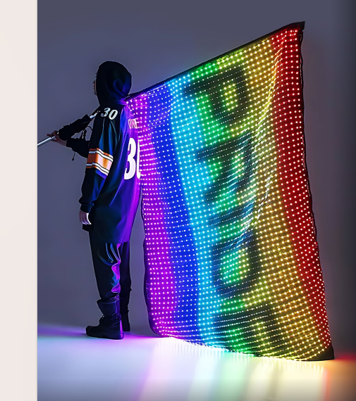 Foldable LED Magic Blanket with 16-bit Grayscale WiFi+4G Control and 433 Controller for High-Transparency Visual Displays