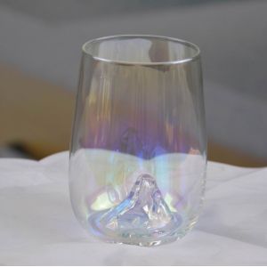 Ice Mountain Bottom Crystal Wine Glass With Ion Plated Irridescent
