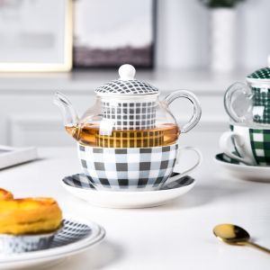 Custom Logo Artwork Ceramic Coffee Serving Stackable Pot And Cup Saucer For One