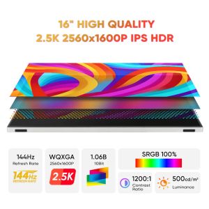 16 inch 144Hz 100% sRGB 2.5K QHD Portable Gaming Monitor HDR 4 side Ultra Thin
