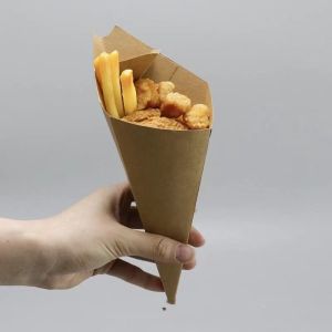 Custom Print Logo Biodegradable Paper Triangle Packaging Waffle Cone Holder