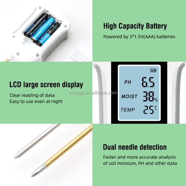 LCD Display Backlight 3 In 1 Garden Flowers Sensor Plants Acidity Humidity Detector PH Meter Soil Moisture Tester