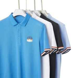 Custom Embroidered Logo Polyester/Cotton Men's Polo Shirts with Plain Stripes
