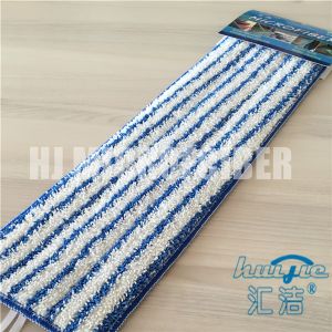 White Mixed Blue Color Stripe Microfiber Wet Mop Pads Flat Refill Mops Huijie