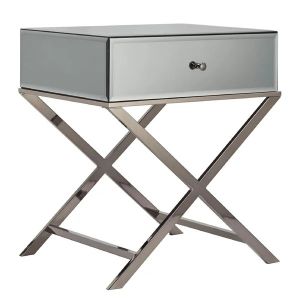 1 drawer silver mirrored nightstand X base end table corner table for bed room
