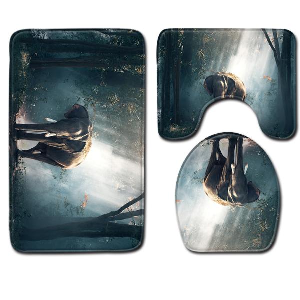 Waterproof Toilet Seat Cushion Bath Rug Set Fish Scale Leopard Print