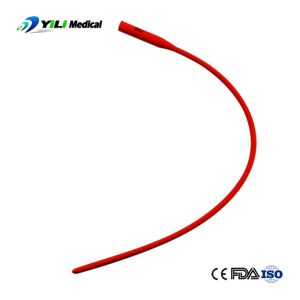 Sterilized Stable Red Rubber Foley Catheter , Silicone Coated Latex Urethral