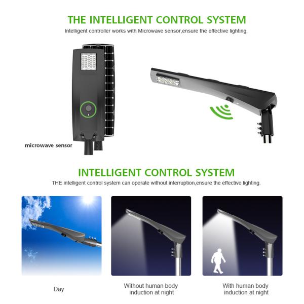 Quality Dusk To Dawn LED Street Light Mono Crystalline Silicon Panel Phosphate Lithium Battery for sale