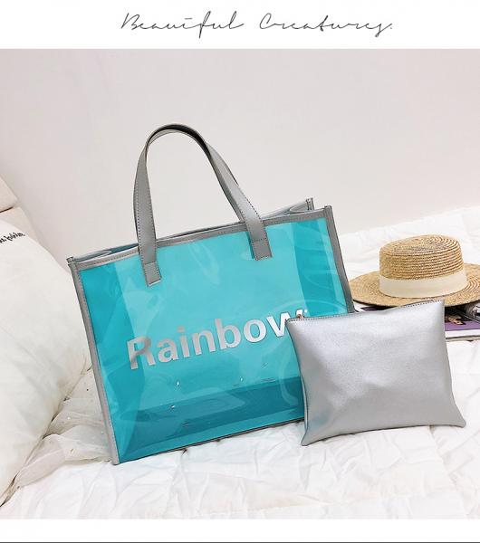 Handle Zipper Lock Cosmetic Pvc Bag With k, beach Bag Chain handle Handbag beach tote bag, jelly tote bag candy ha