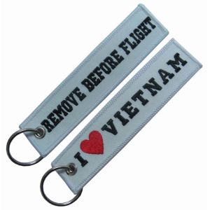 Remove Before Flight Embroidered Keychains With Eyelet Ring