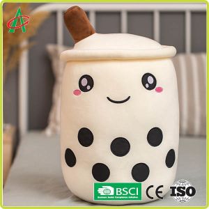 OEM Bubble Tea Plush Pillow With Embroidered Emoji