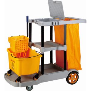 Commercial Grey Plastic 3 Shelf Custodial Cleaning Carts