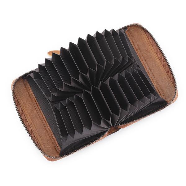 None Pattern Genuine Leather RFID Blocking Card Holder with Zipper and Custom Logo