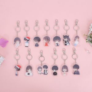 Customized Cartoon Character Acrylic Keychain with Metal Ring Silk Screen