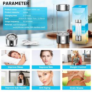 Rechargeable Portable Glass Hydrogen Water Generator Bottle with 420-450ML