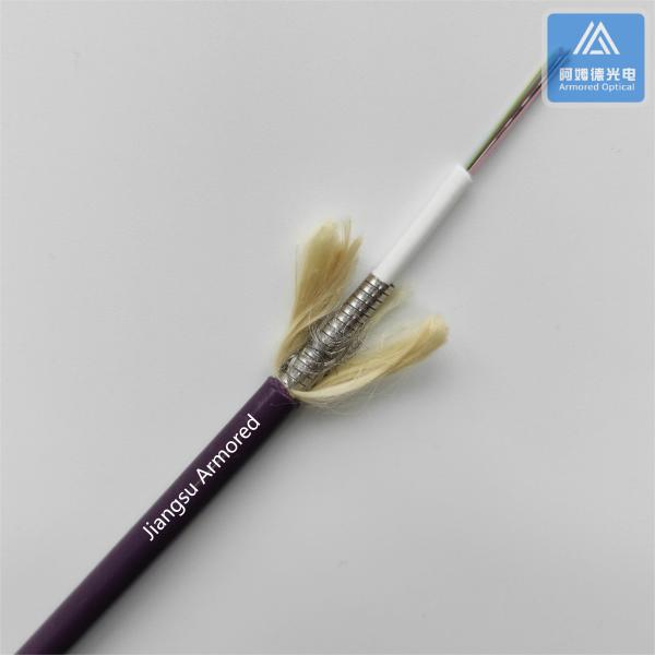 24 Core Armored Multimode Fiber Optic Cable Violet ETFE 7.0mm Rodent Resistant FTTH