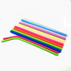 Custom Foldable Reusable Silicone Drinking Straws Eco Friendly With Cleaning