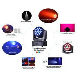 Event Show Stage Lighting Equipment DMX Beam RGBW 12x8w Led Wash Moving Head