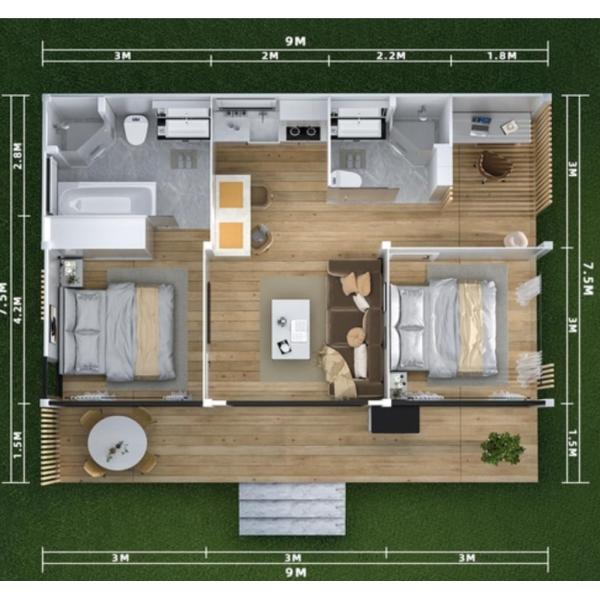 Modular Container Office Cabin House Mobile Home 2 Bedroom Portable Living
