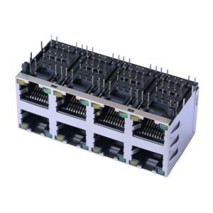 2x4 Port Stacked ARJM24A1-A12-BA-EW2 Rj45 Right Angle 10/ 100M Transformer