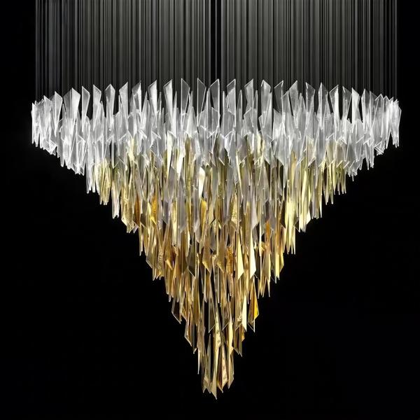 Modern Triangle Chandelier Gold White Transparent Glass Chandelier Light Luxury