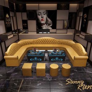 Button Tufted Club Lounge Sofa Leather Chesterfield U Shaped Sectional With