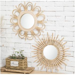 Design Natural Bathroom Large Wall Decorative Woven Custom Framed Wooden Rattan