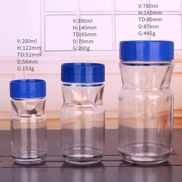 Clear 200ml 780ml Empty Glass Coffee Jars With Plastic Lid