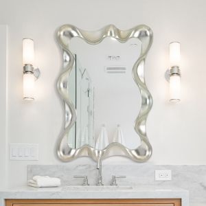Wave Shape Wall Mounted Makeup Mirror Magnifying Silver Bathroom