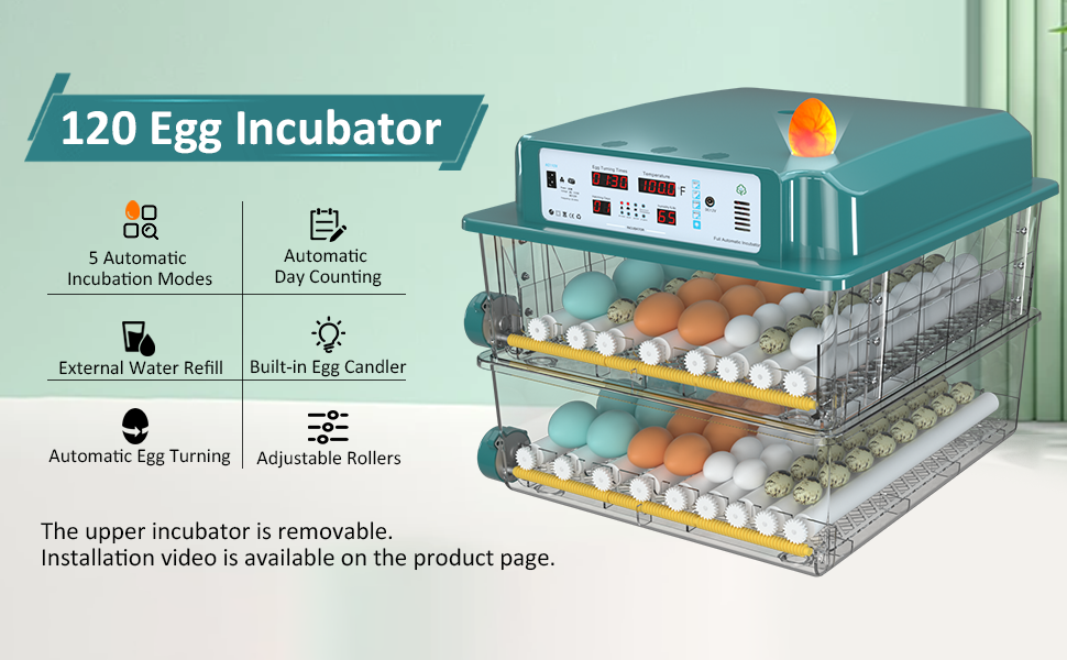 Bagease Incubators For Hatching Eggs 120, Chicken Egg Incubator With Automatic Egg Turning And Humidity Display, Temperature Control With 5 Automatic