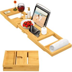 China High Quality Bath Caddy Tray for Bathtub - Adjustable Bamboo Tray for Expandable Bathroom Accessories on sale
