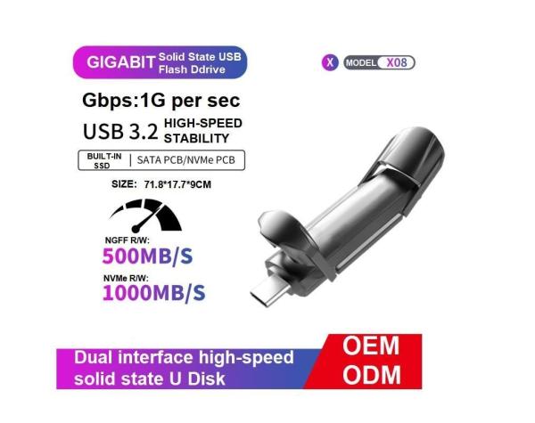 Quality                    OEM Portable Type-C Solid State Disks Sk USB 3.2 Flash Drive Provides a Read Speed of up to 550MB/S and a Write Speed of 1000MB/S 128GB SATA and Nvme              for sale