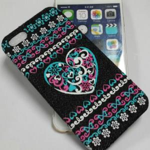 China Heart Shape Denim Material Hot Press Cell Phone Cover Case on sale