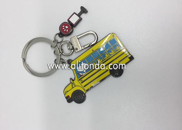 Bulk wholesale creative custom promotional car shaped school bus shaped cheap blank metal keychain