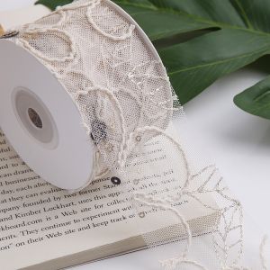 50mm Shinny Polyester Mesh Ribbon With Floral Jacquard Ribbon