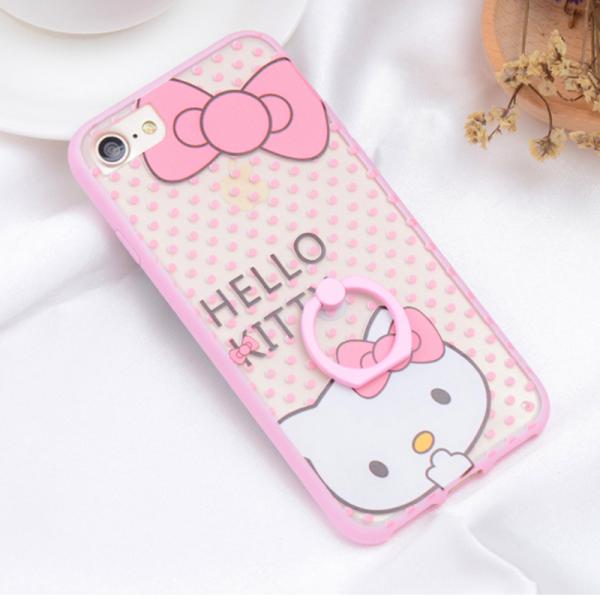 Hard PC + Silicone Side Cute Cat Ring Buckle Back Cover Cell Phone Case For iPhone 7 7 Plus 6 6s Plus