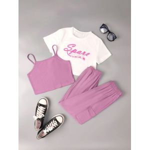 Cartoon Pattern Kids Summer T Shirt Set in 67% Cotton 33% Polyester fabric