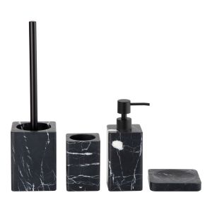 Wholesale 4PCS Nature Marble Bathroom Accessories Set Square Shape With Eased Edge Black With White Veins Lotion Pump from china suppliers
