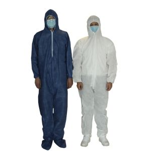 Blue White Disposable Coverall Zipper Front Elastic Ankle Protection PP/SMS