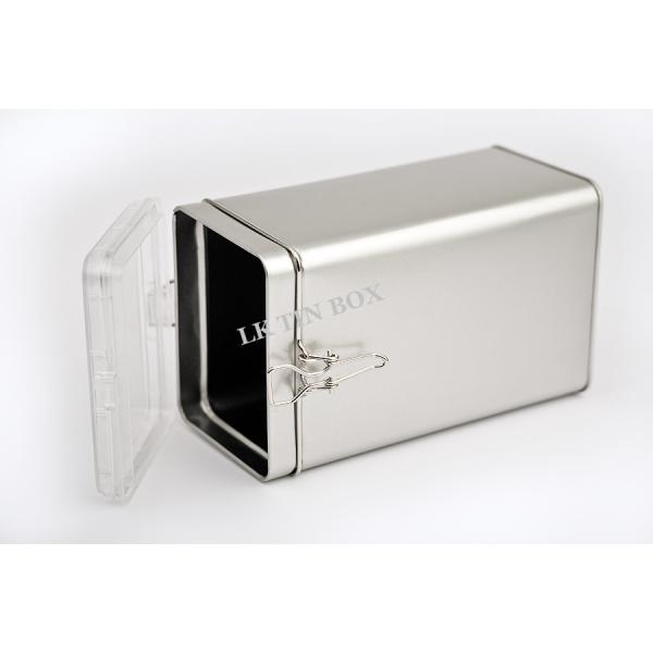 Silver Sandblasting Rectangular Coffee Tea Tin Containers With Plastic Lid