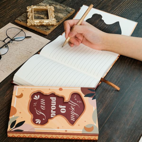 I'm Proud of Myself Daily Self Care Journal Hollow Cover Hardcover Notebook for Students Reduce Stress & Improve Mental Health