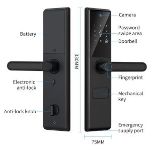 S829Max Tuya Wifi Remote Control Camera Door Lock Fingerprint Code Card Keyless