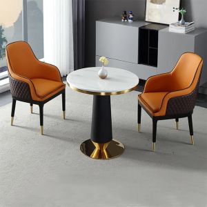 Round Negotiation Table With Marble Top And Stainless Steel Frame