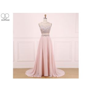 China Sweep Train A Line Ball Gown , Beaded Chiffon Blush Pink Prom Dress Sleeveless on sale