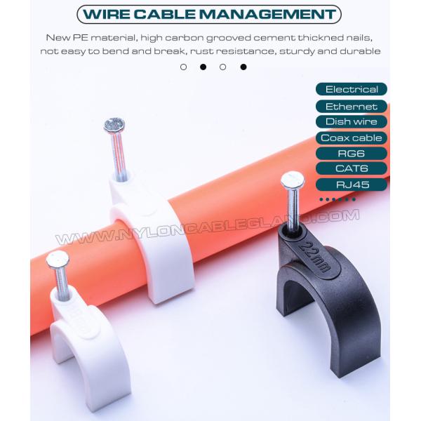 Cable Clips (Wire Clips, Nail Clips), Polyethylene, Black/White, U-Shaped, K-Type, 4mm~32mm, For Cable Management